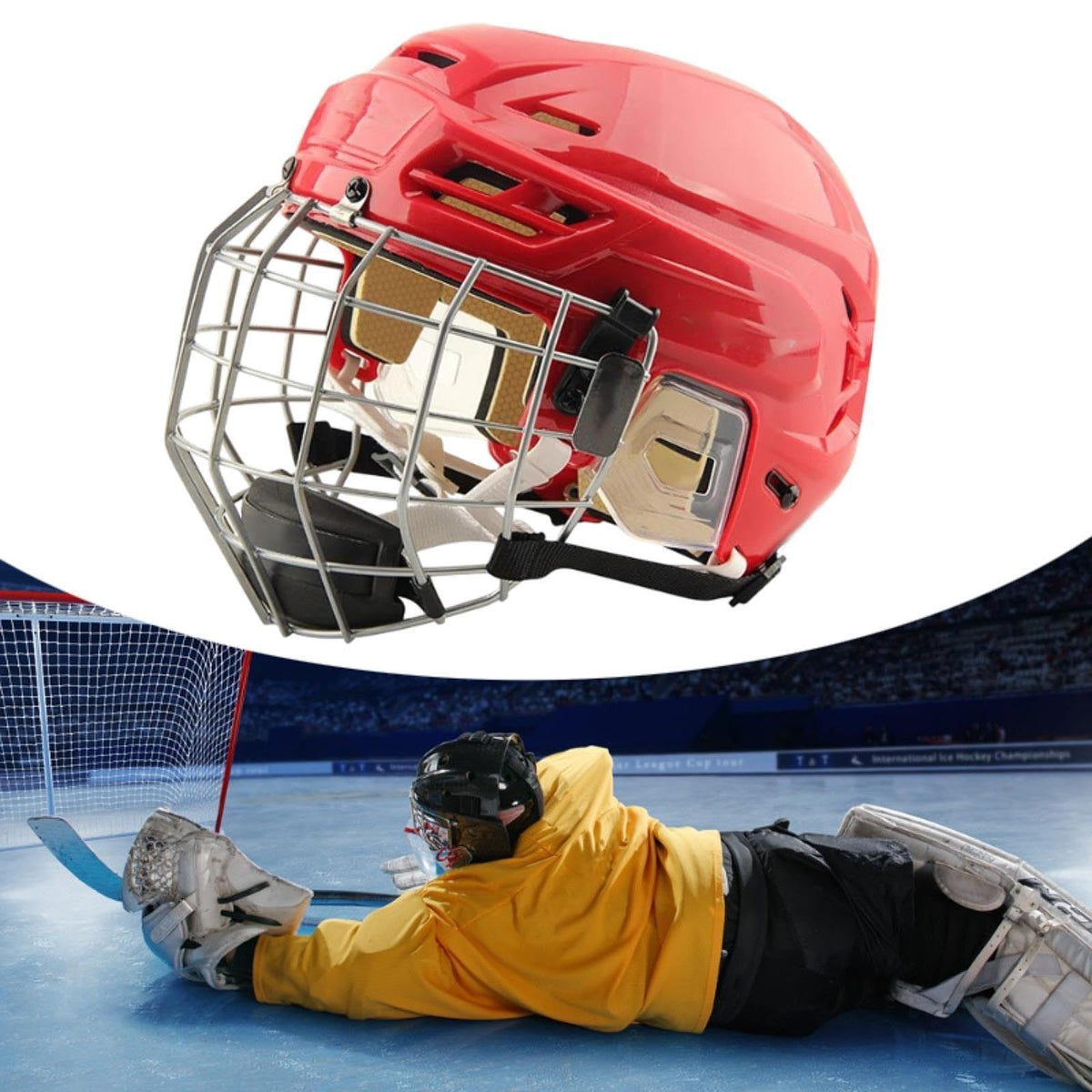 harayaa Hockey Helmet with Facemask Roller Skating Helmet Ice Skate Helmet Speed Skate Helmet with Polyethylene Shell and Thick Iron Mesh