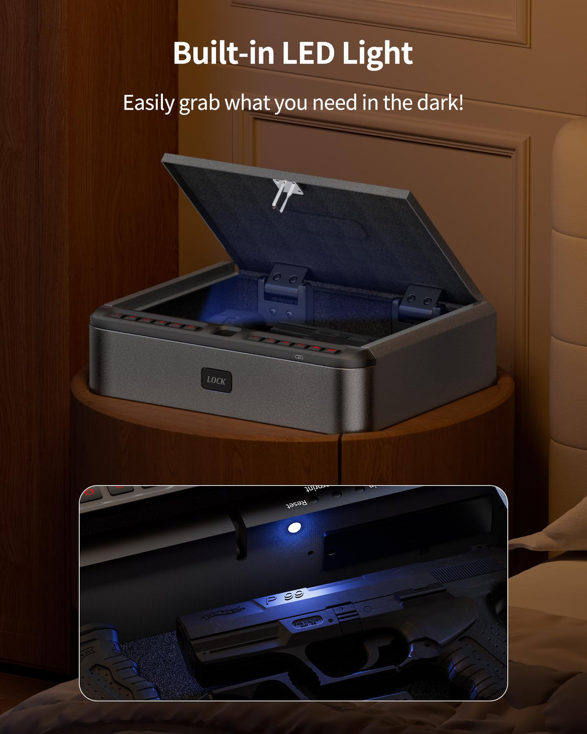 BILLCONCH Smart Gun Safe with Fingerprint, App, Keypad,LCD& Security Cable