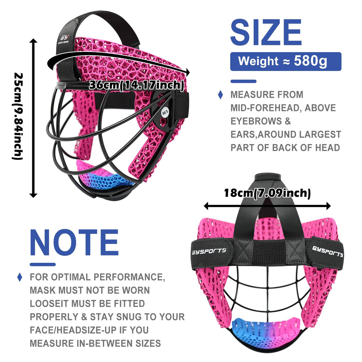 GY Field Hockey Face Mask Men/Women/Youth with 4.5mm 304 Stainless Steel | Ortholite Foam Lining | Protective Rear Shell for Goalkeepers/Penalty Corner Defenders
