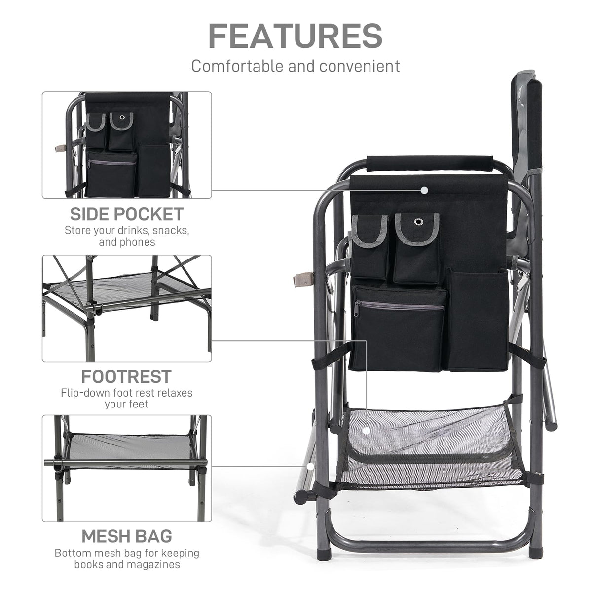 EVER ADVANCED 23.2" Medium Tall Director Chair with Side Table 400LBS Green