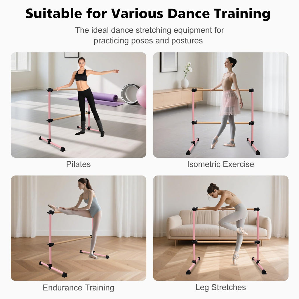4FT/6FT Height Adjustable Double Ballet Barre, Freestanding Portable Stretching Dance Bar for Home, Heavy Duty Exercise Equipment for Kids & Adults with Anti-Slip Rubber Pads