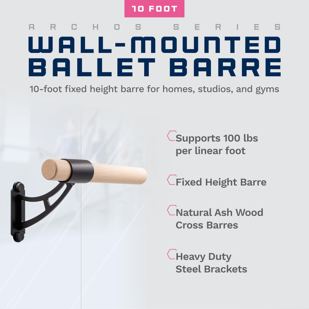 VITA Barre Wall-Mounted Single Ballet Barre, Archos, Wood | Fixed Height, Made in USA, Home, Studio or Gym Exercise Equipment for Kids & Adults | Dance, Fitness, Pilates