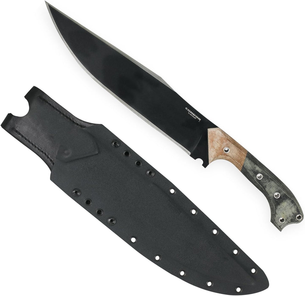 Condor Tool & Knife Atrox Knife | Hunting Knife with Kydex with Leather Belt Loop Sheath | High Carbon Steel Survival Knife with a Micarta Handle | Fixed Blade Tactical Knife | 10.9 in Blade | 29.6oz