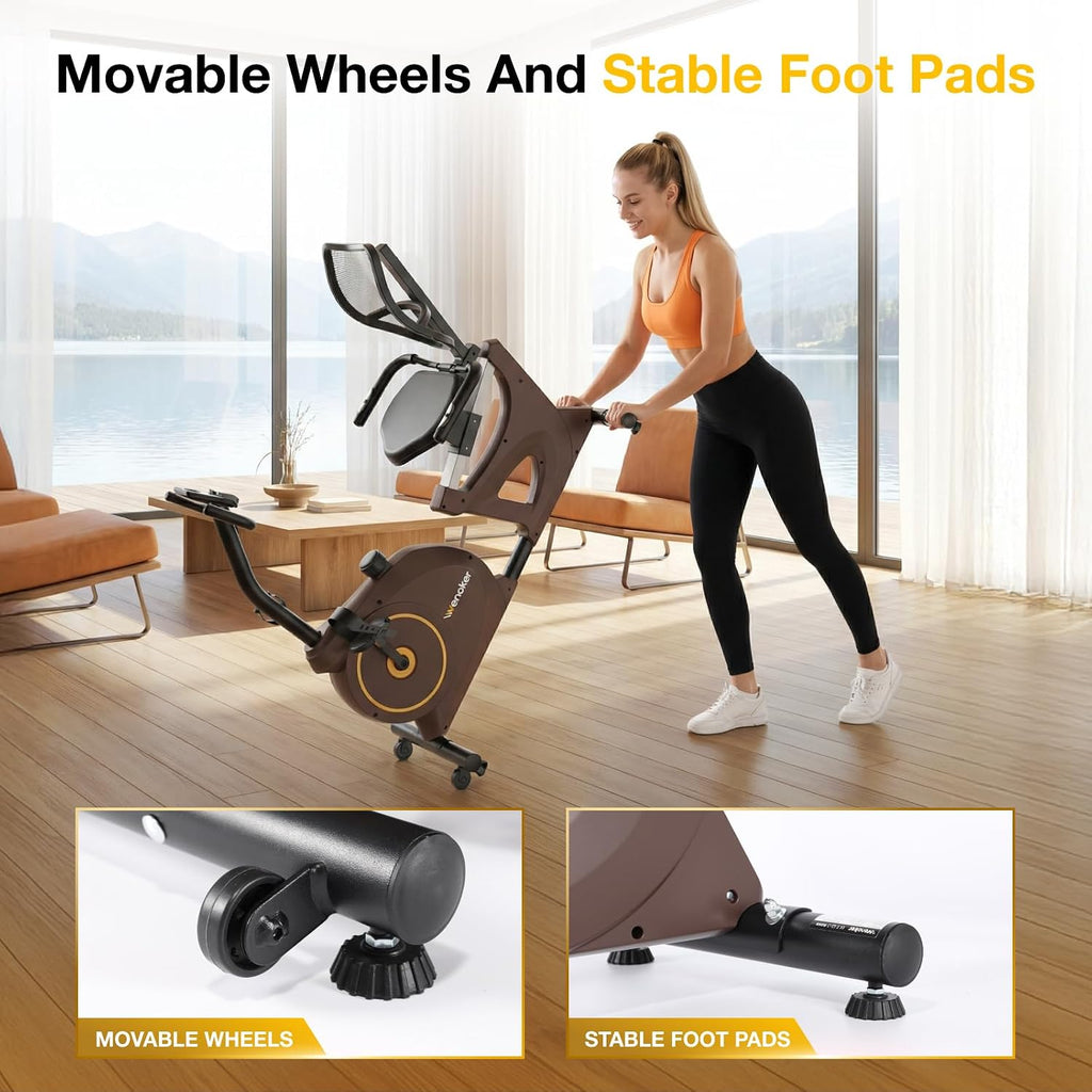 Wenoker Recumbent Exercise Bike for Home, Quiet Magnetic Stationary Bike with Bluetooth APP Connectivity, 15-Level Magnetic Resistance, Adjustable Seat, LCD Monitor, Indoor Cycling Bike, 350 LB Capacity