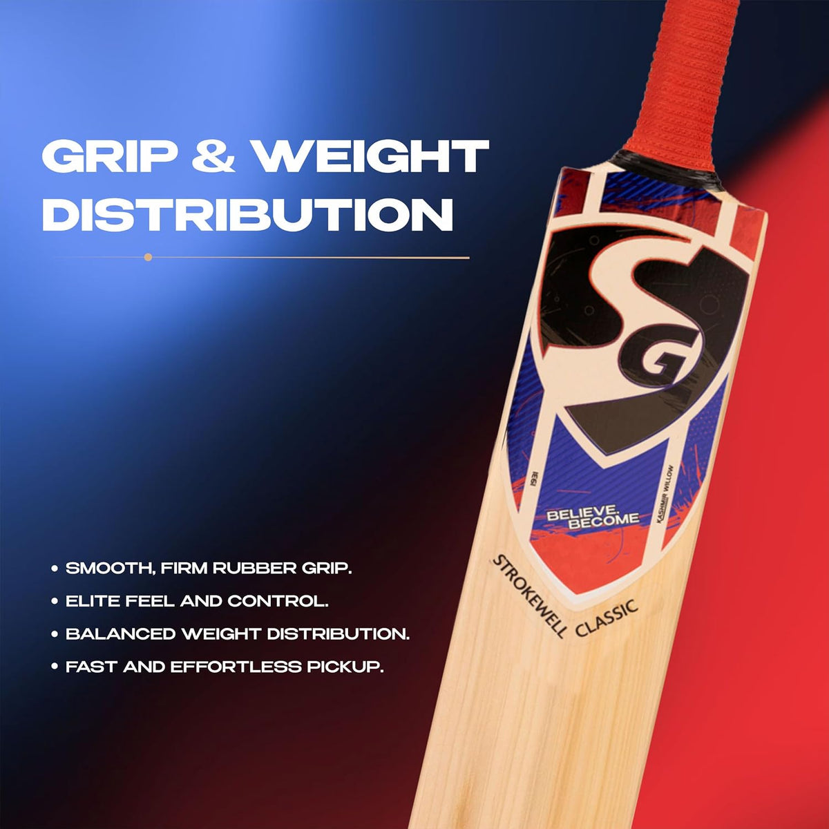 SG STROKEWELL Classic Bat Kashmir Willow Hard Pressed Shaped for Superb Stroke Cricket Bat (Leather Ball) No.6