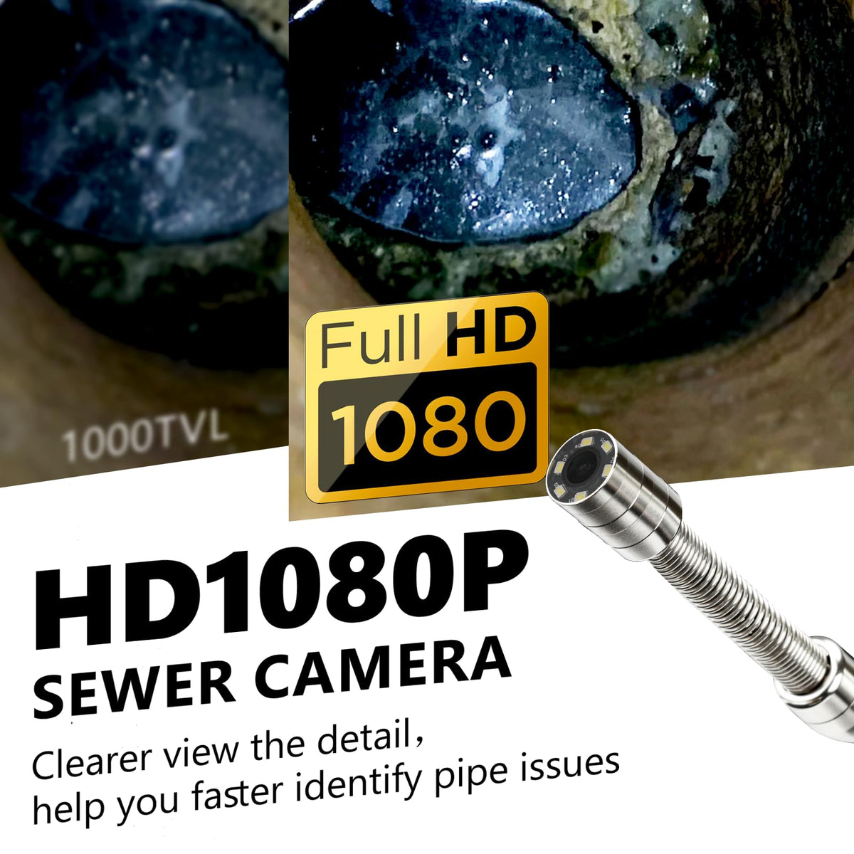 [ChoosePROÂ®] HD1080P Sewer Camera 7'' w/1s Twist-Unlock System, DVR-32GB, 0.64'' Thicker Reel, 5000mAh 100FT Marked Cable, Plumbing Pipe Inspection Camera for Drain & Sewer Inspection