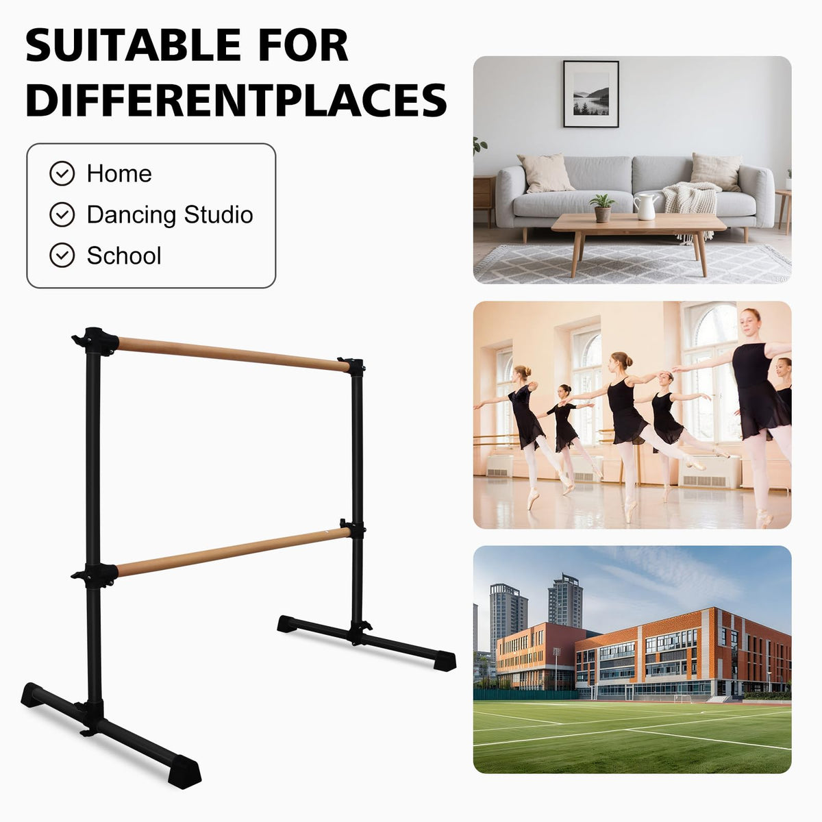 4FT/6FT Height Adjustable Double Ballet Barre, Freestanding Portable Stretching Dance Bar for Home, Heavy Duty Exercise Equipment for Kids & Adults with Anti-Slip Rubber Pads