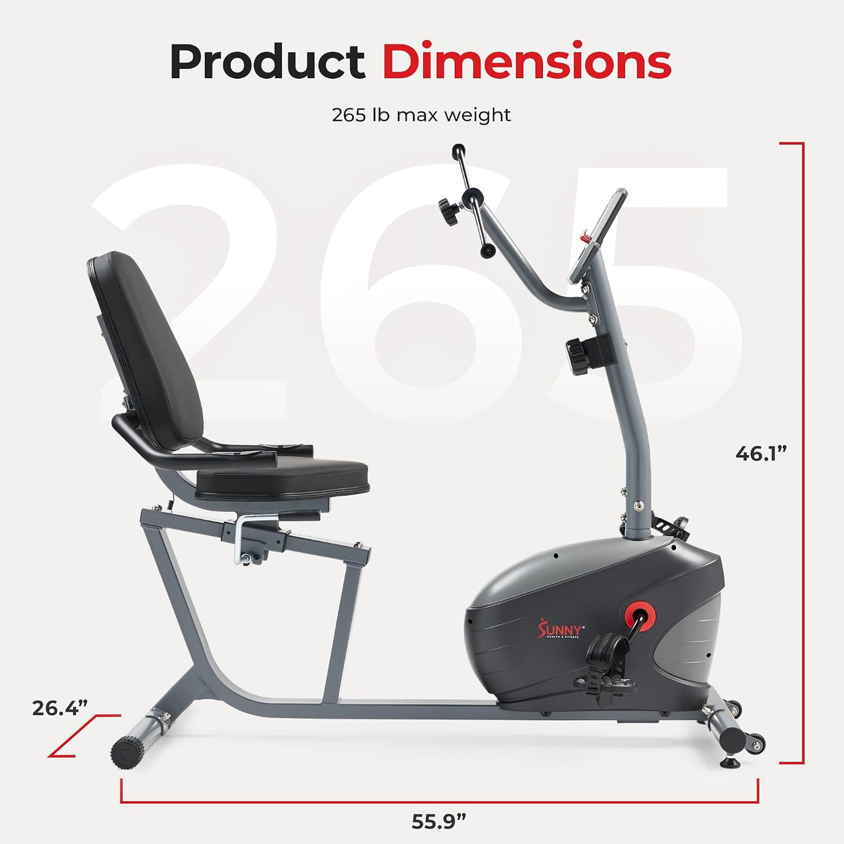 Sunny Health & Fitness Smart Magnetic Recumbent Bike for Home Cardio