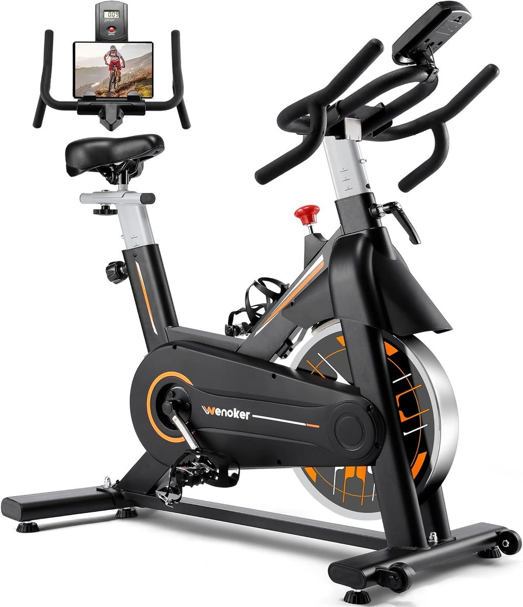 Exercise Bike, Wenoker Stationary Bike for Home, App Supported Indoor Bike with Adjustable Seat and Multi-grips Handlebar
