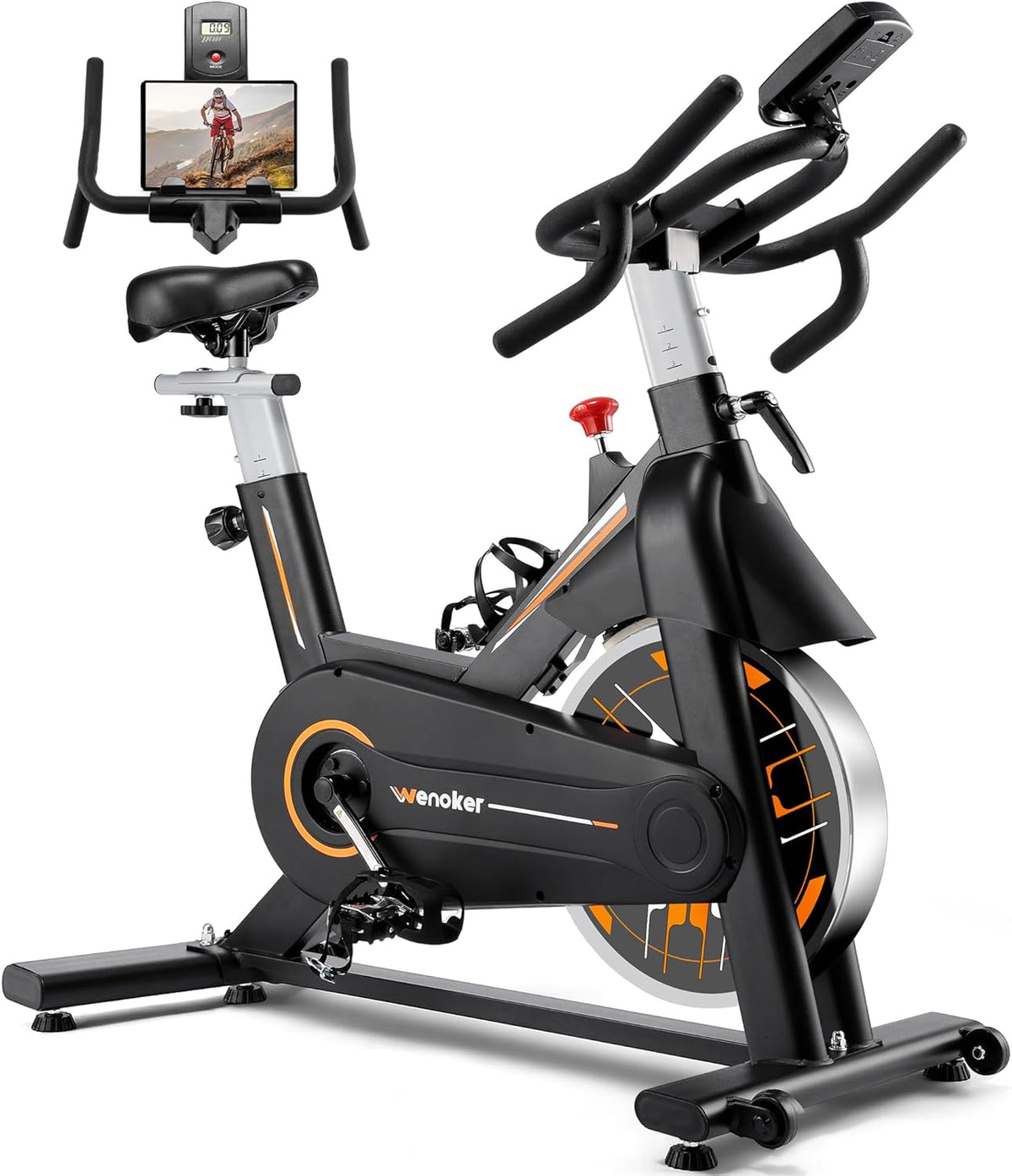 Exercise Bike, Wenoker Stationary Bike for Home, App Supported Indoor Bike with Adjustable Seat and Multi-grips Handlebar