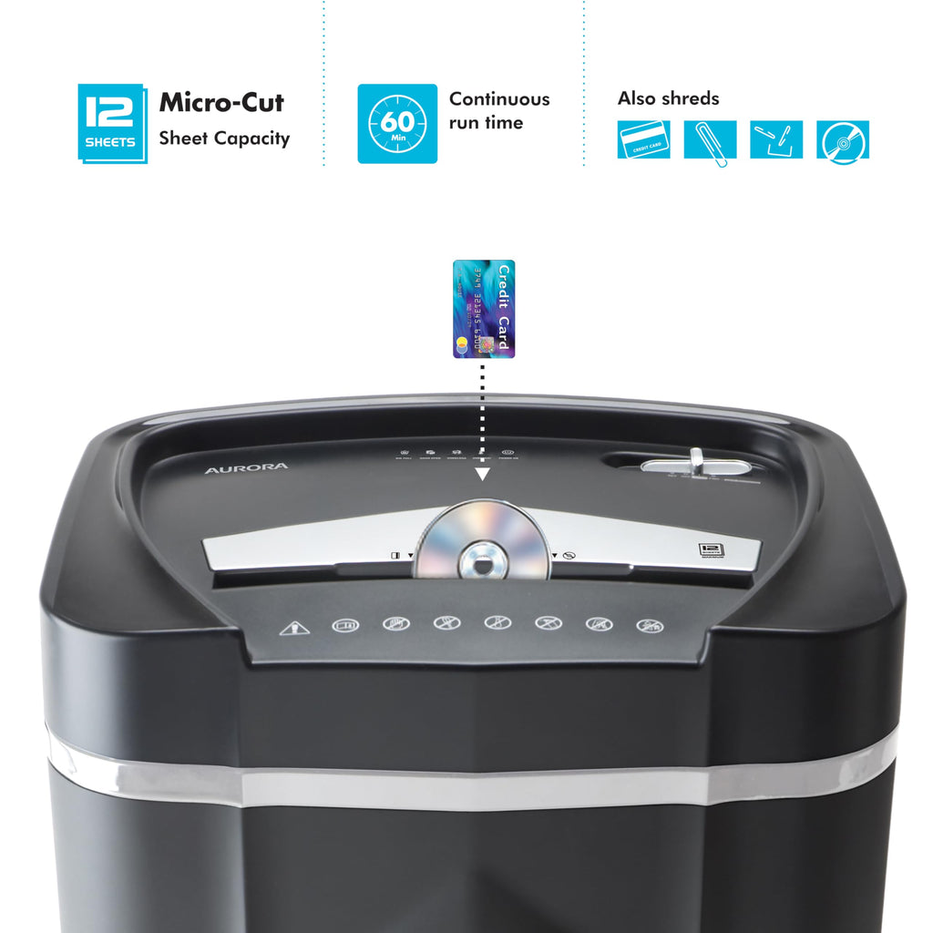 Aurora Professional Grade 120-Sheet Auto Feed Micro-Cut Paper and Credit Card Shredder with 5 Gallon Pullout Basket / 30 Minutes/Security Level P-4 (White/Black)