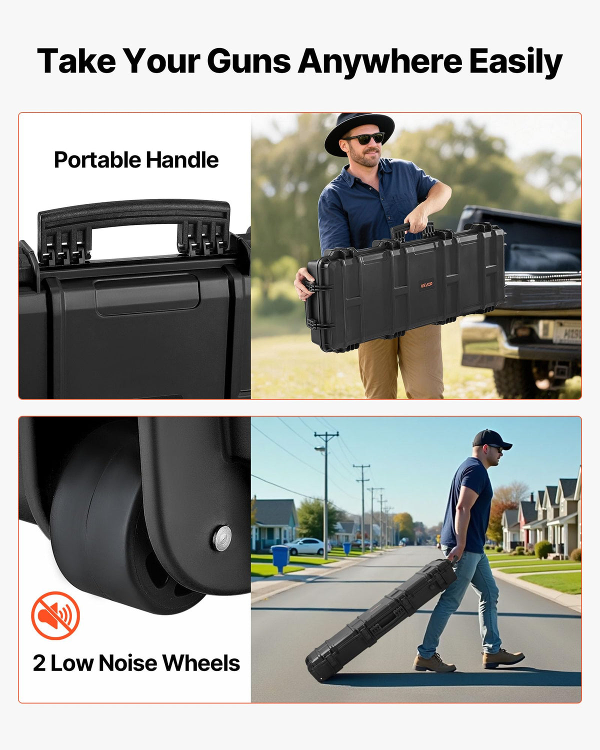 VEVOR Rifle Case, Rifle Hard Case with 4 Layers Fully-protective Foams, Lockable Hard Gun Case with Wheels, IP67 Waterproof & Crushproof, for Rifles or Shotguns