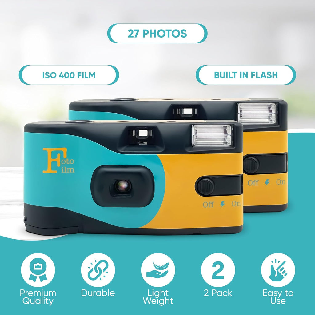 Foto Film Disposable Camera Single Use Film ISO 400 27 Exposure Flash - 10 Pack Bulk for Weddings, Birthdays and Parties!