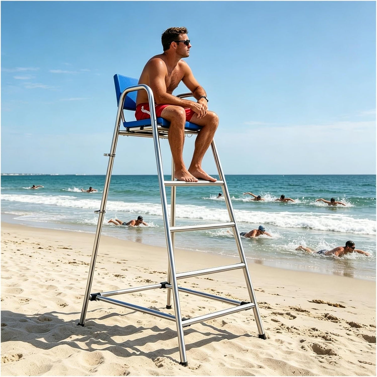 Commercial Lifeguard Stand - Heavy-Duty 304 Stainless Steel Frame with Ladders, for Poolside, Beach Clubs & Community Swimming Centers(74.8in/1.9m/6.2ft)