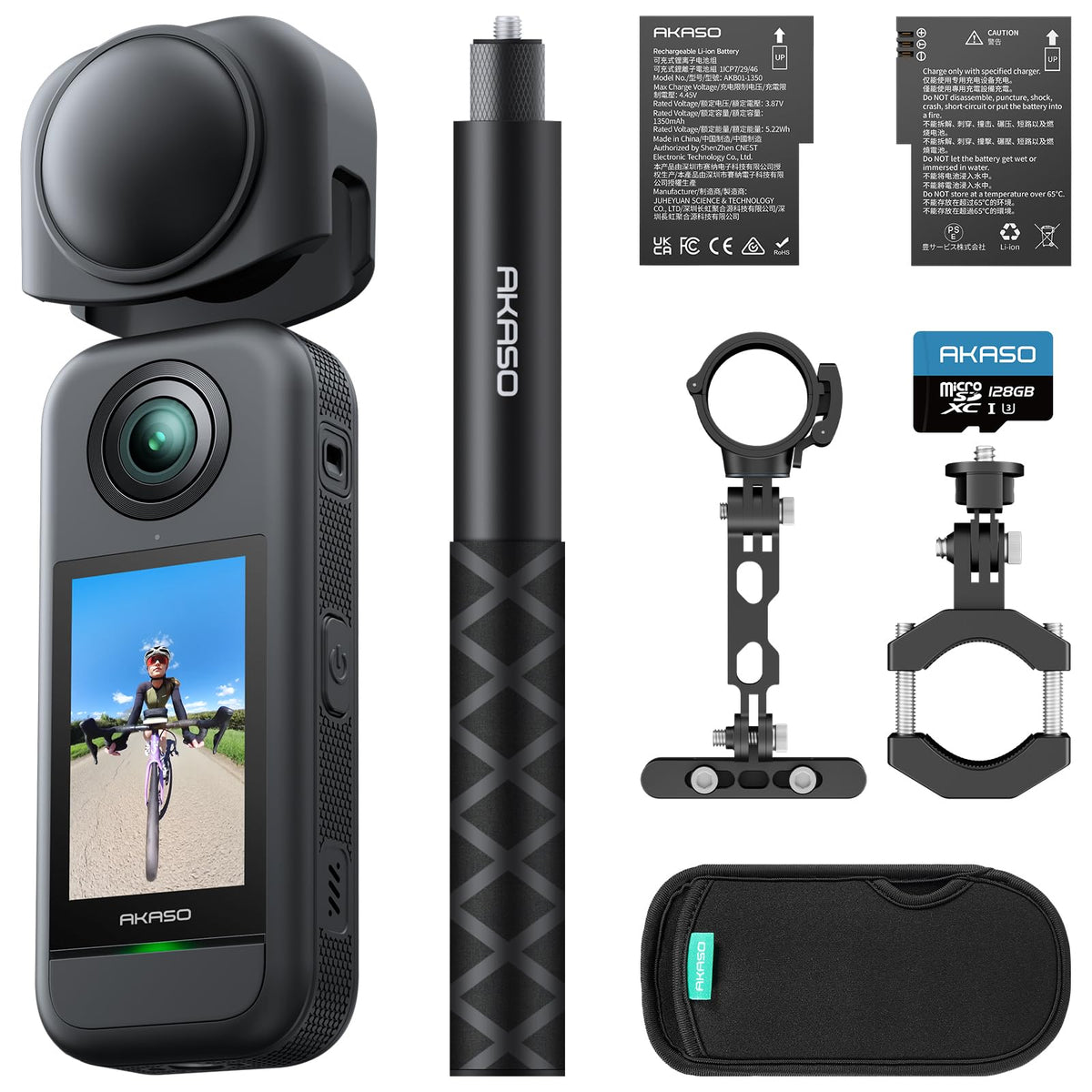 AKASO 360 Action Camera Standard Combo- 5.7K 360 Video with 1/2" 48MP Sensors, 72MP 360 Photo, 360-SuperSmooth, Invisible Selfie Stick Effect, 360Â° Horizon Lock, AI Tracking with 128GB MicroSD Card
