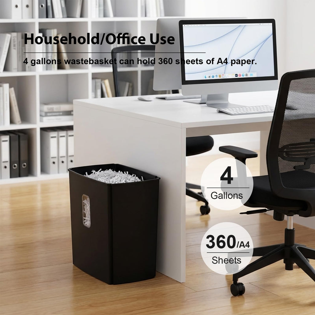 Wingwise Paper Shredder for Home, 15 Sheets Heavy Duty Cross Cut Shredders for Office, P-4, 15 Mins Runtime, 5.8-Gal Bin with Transparent Window, Shreds Credit Cards & CDs, Staples & Paper Clips