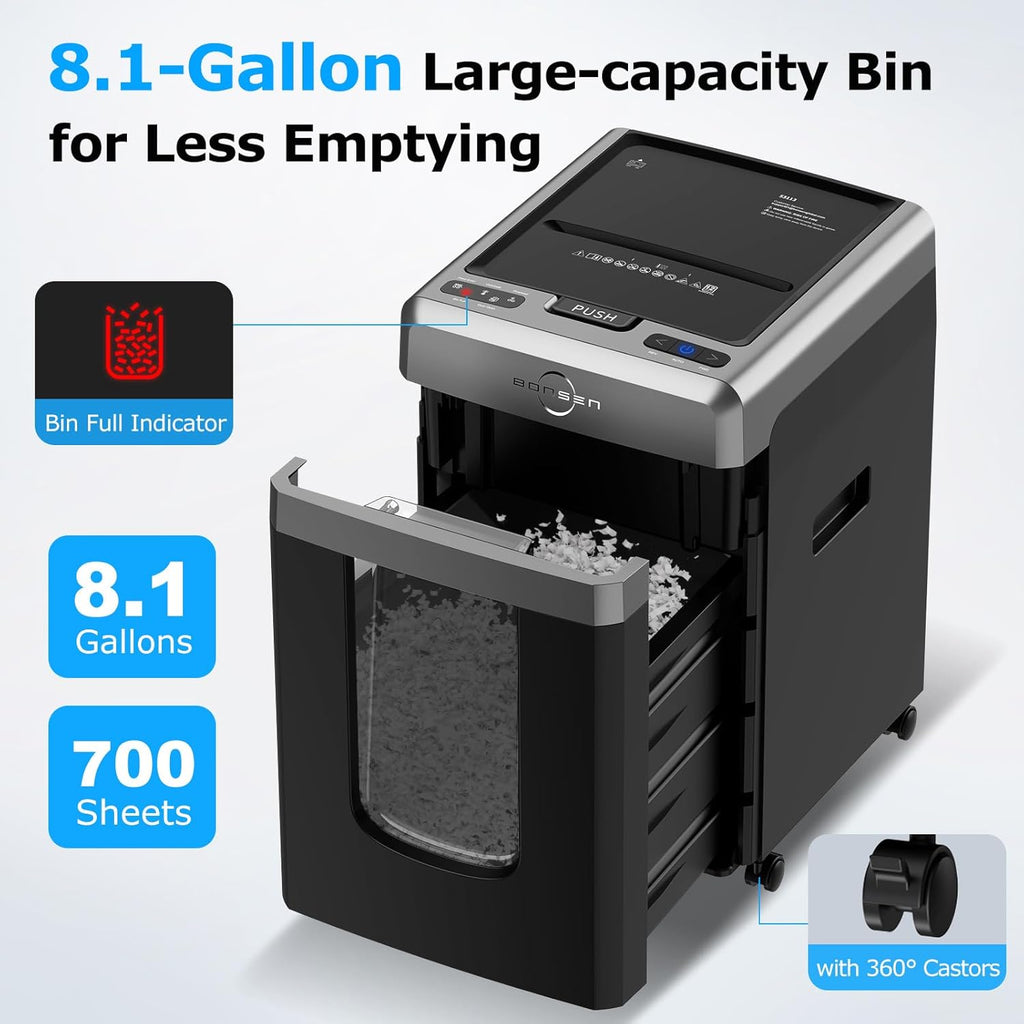 BONSEN 300-Sheet Auto Feed Micro Cut Heavy Duty Paper Shredder for Office