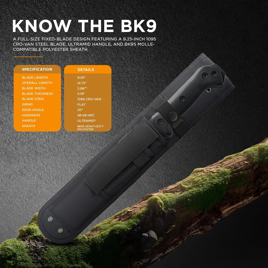 Ka-Bar Becker BK9 Combat Bowie Fixed Blade Knife, Black