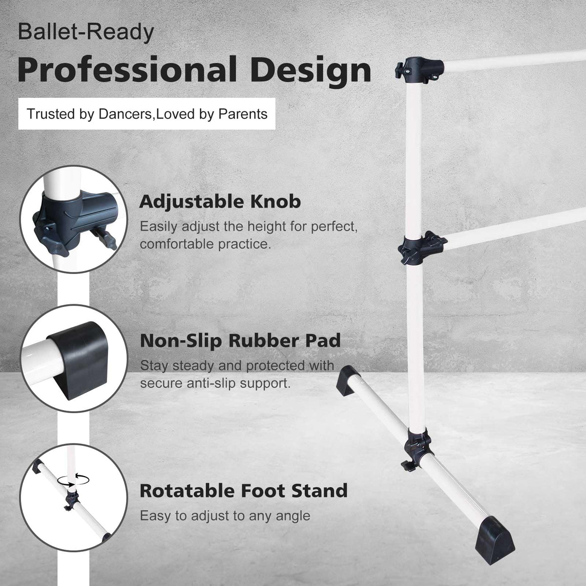 4FT/6FT Height Adjustable Double Ballet Barre, Freestanding Portable Stretching Dance Bar for Home, Heavy Duty Exercise Equipment for Kids & Adults with Anti-Slip Rubber Pads