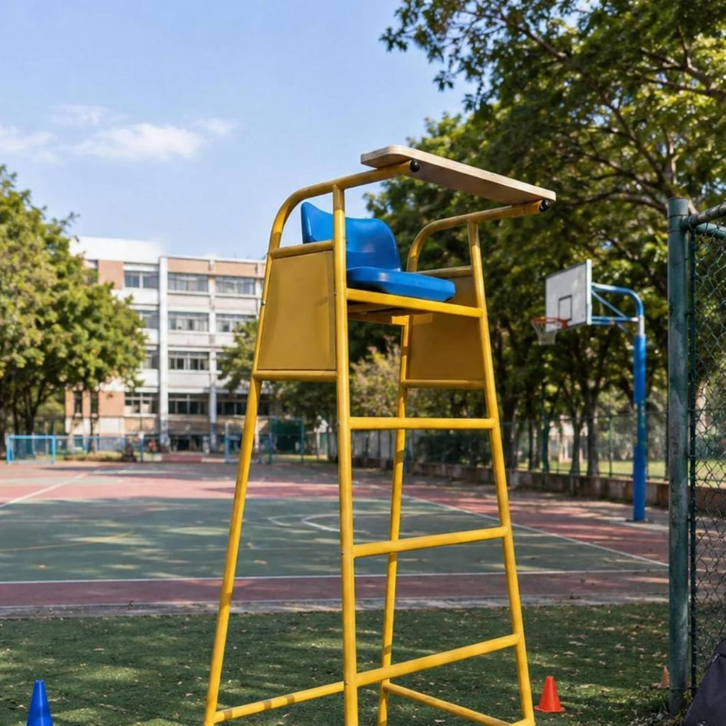 Sports Official Seat Volleyball Referee Chair Umpire Stand Ladder Metal Frame Molded Seat Elevated Viewing Position with Side Panels Suitable for