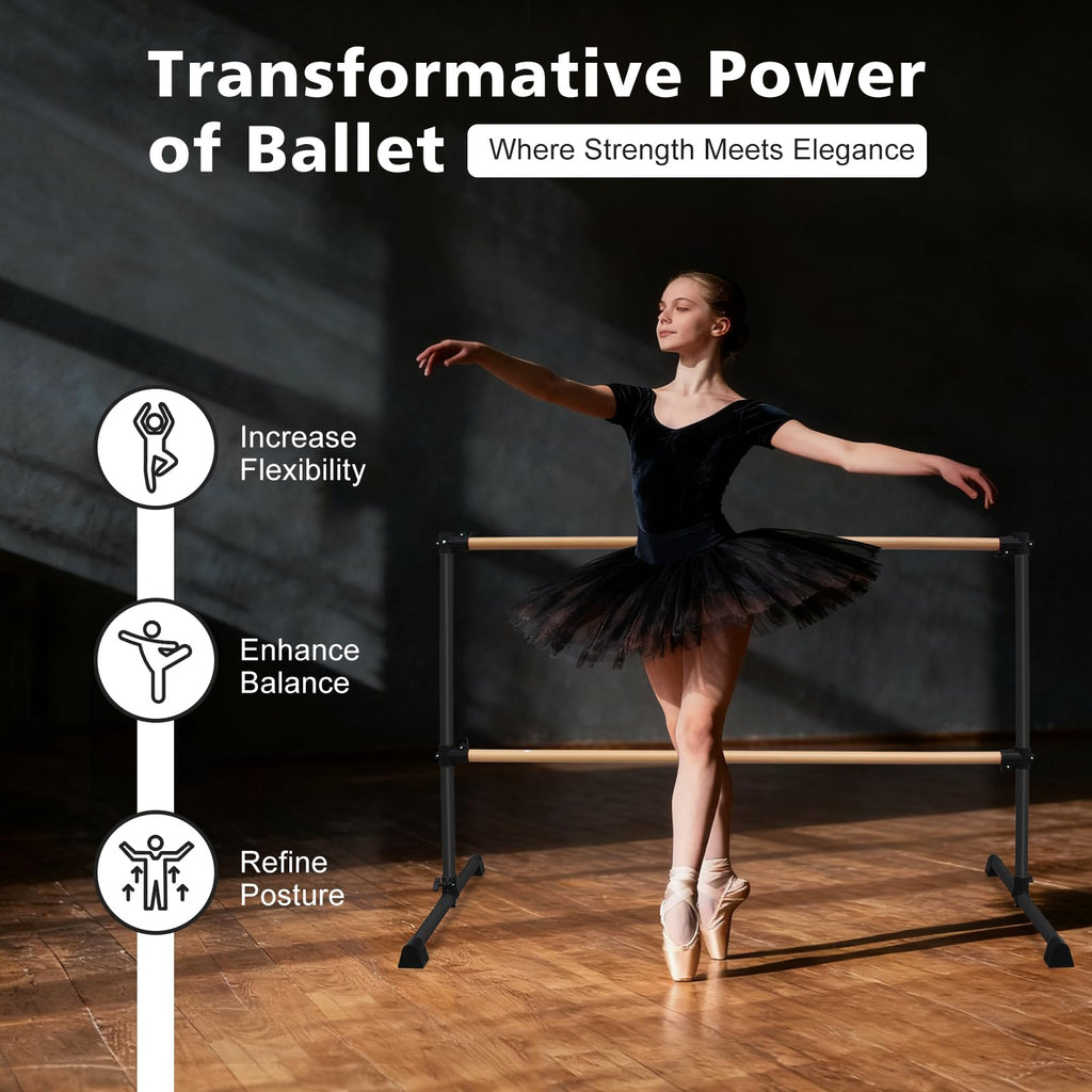 4FT/6FT Height Adjustable Double Ballet Barre, Freestanding Portable Stretching Dance Bar for Home, Heavy Duty Exercise Equipment for Kids & Adults with Anti-Slip Rubber Pads