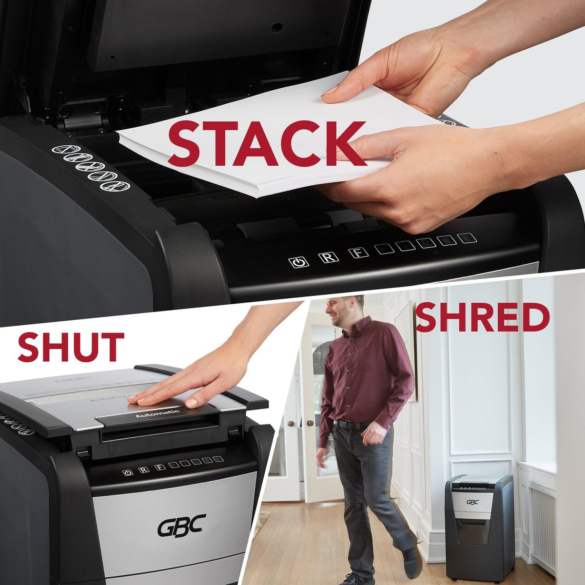 GBC Paper Shredder, Auto Feed+, 300 Sheet Capacity, Super Cross-Cut, Office Shredder, 300X (WSM1757608)