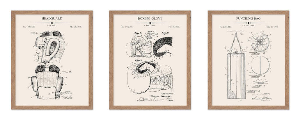 Poster Master 3-Piece Fencing Blueprint Poster - Fencing Garment Patent Print - Fencing Mask Design - Target Art - Sports Design - Technical Drawing Print - Gym or Office Decor - 8x10 Brown Framed