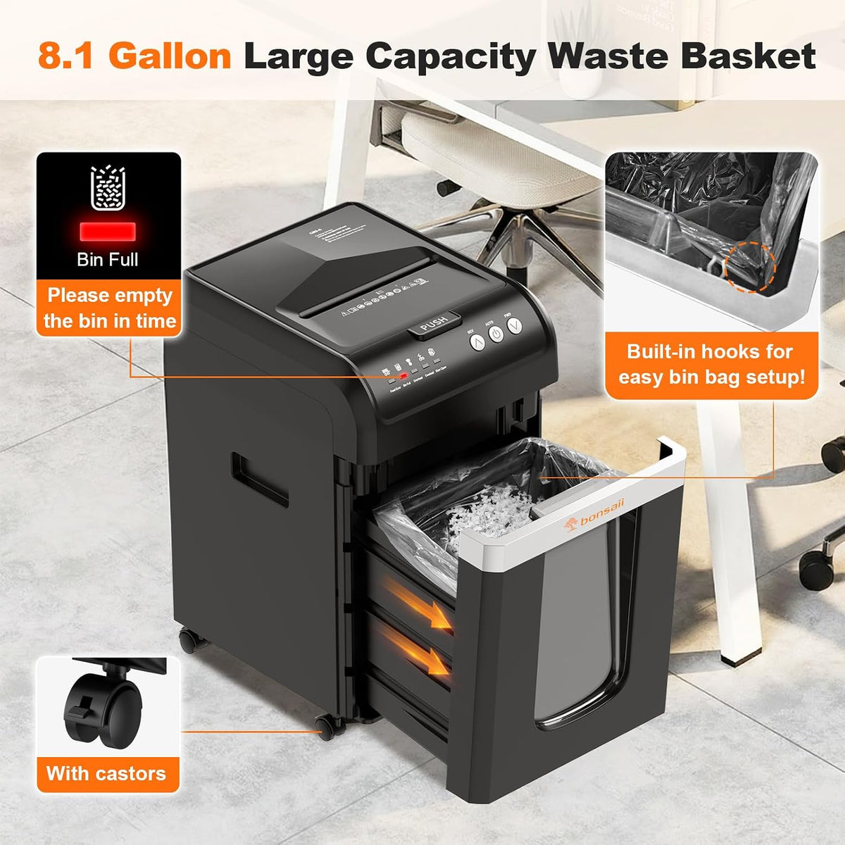 Bonsaii 200-Sheet Auto Feed Micro Cut Heavy Duty Paper Shredder for Office