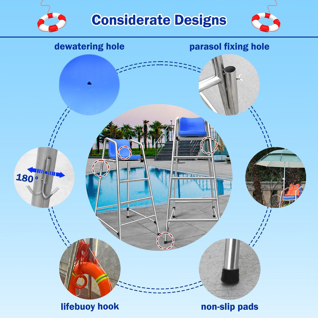 Detachable Coaches Referees Directors Chair, Lifeguard Chairs with Seat Hook & Sunshade Hole 4 5 6 Ft Tall, All-Weather Counter Height Barstools for Adults,One Color-H 71in/180cm