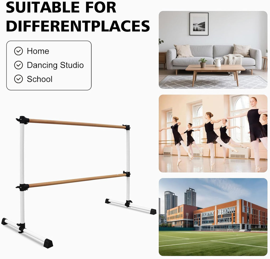 4FT/6FT Height Adjustable Double Ballet Barre, Freestanding Portable Stretching Dance Bar for Home, Heavy Duty Exercise Equipment for Kids & Adults with Anti-Slip Rubber Pads