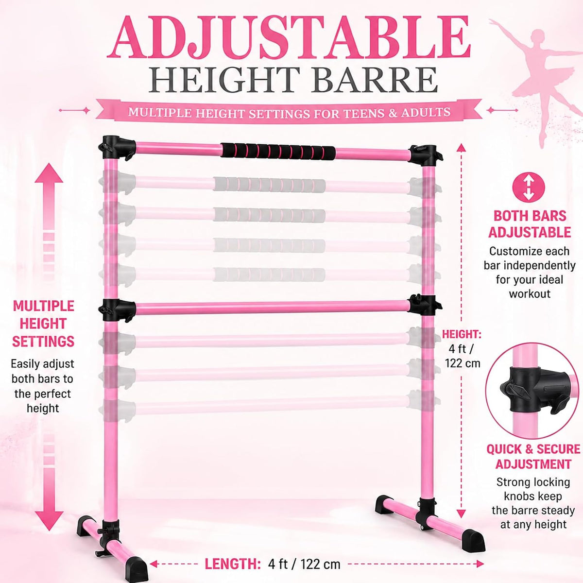 10pcs Ballet Barre Set, Height Adjustable Freestanding Dance Barre