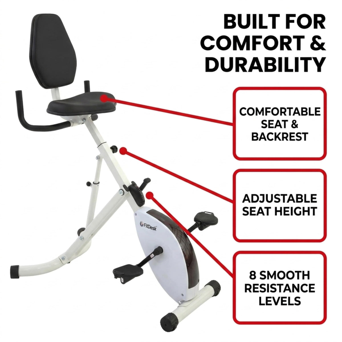 FitDesk Standing Exercise Bike Desk 3.0, Adjustable Height Indoor Cycling Trainer with Laptop Tray, Portable Stationary Fitness Desk for Home Office, Foldable Exercise Workstation, Supports 300 lbs