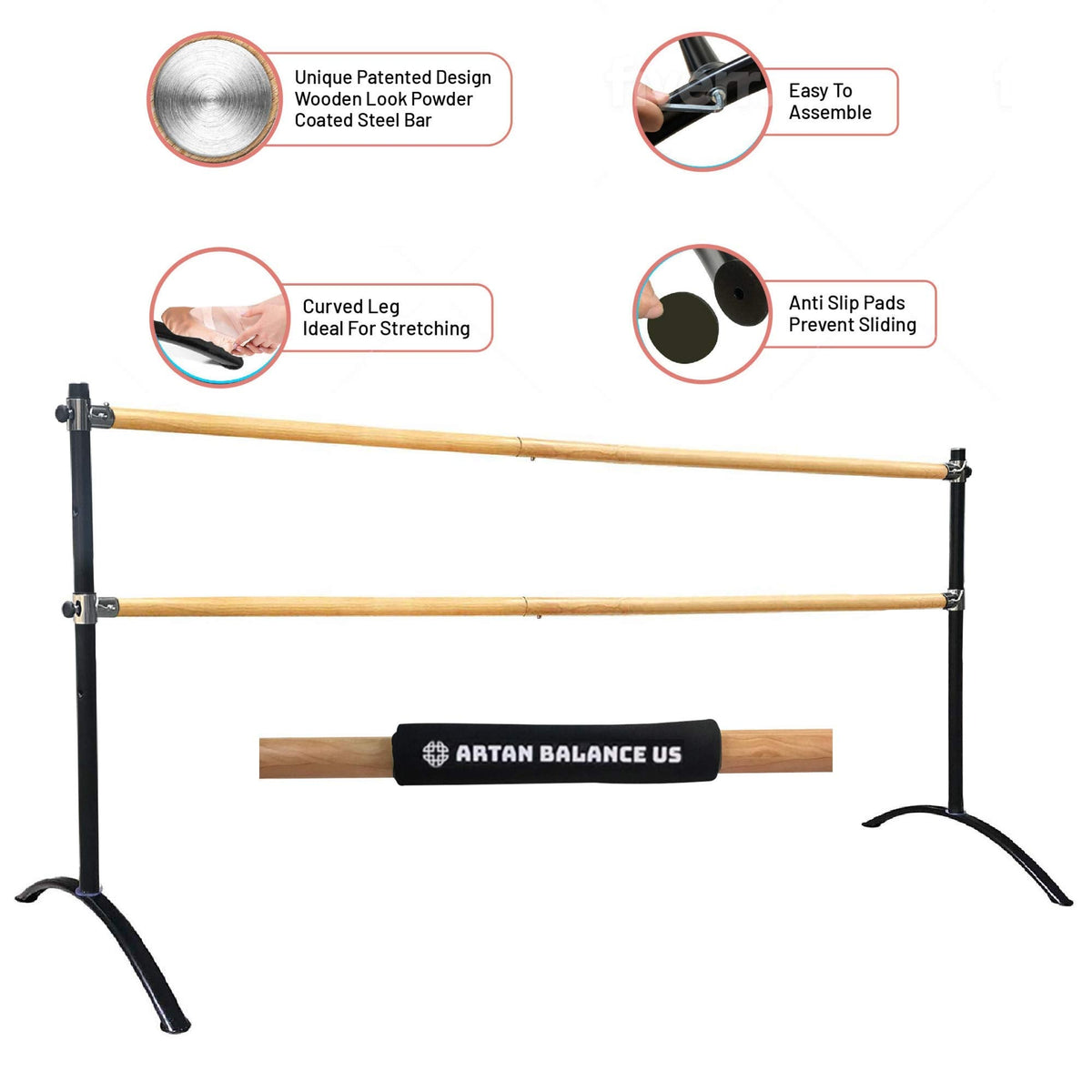 Ballet Barre Portable for Home or Studio, Freestanding Adjustable Bar for Stretch, Balance, Pilates, Dance or Active Workouts, Single or Double Bar, Kids and Adults
