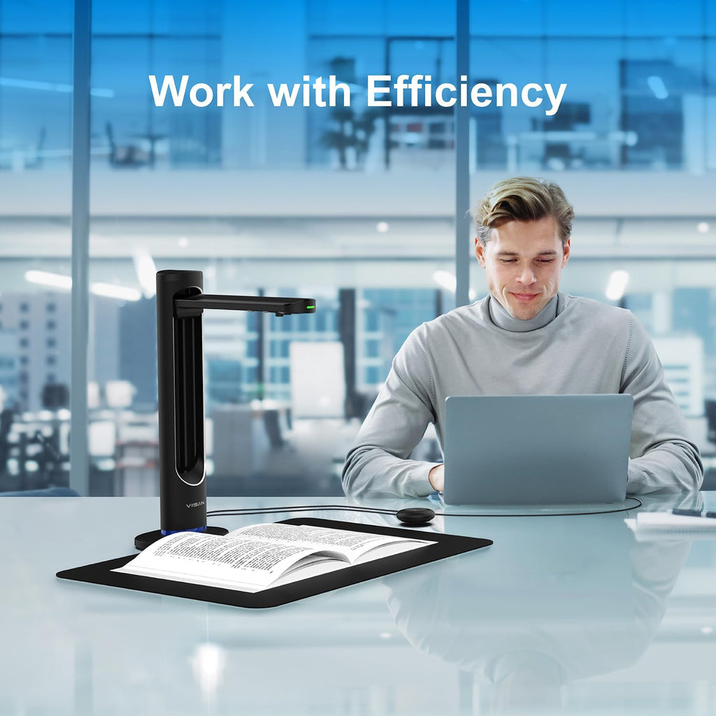 VIISAN K48 Book Scanner & Document Camera, 48MP A3 Overhead Scanner with 600 DPI, OCR, Auto Page Flattening, Laser Positioning, 4K USB Camera for Books, Documents, Teaching and Archiving, Windows/Mac