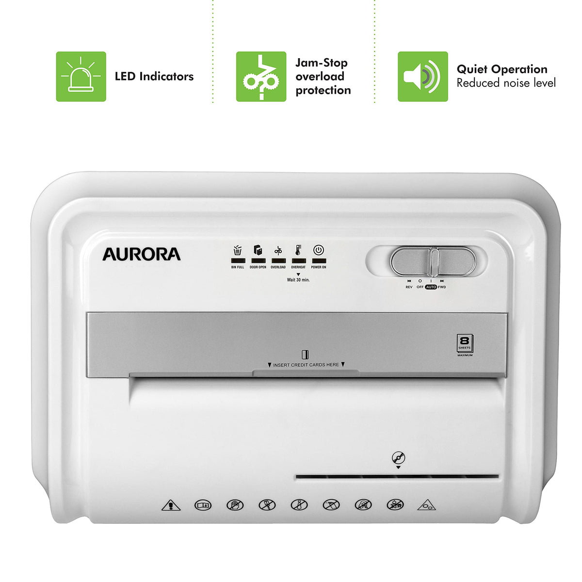 Aurora Professional Grade 120-Sheet Auto Feed Micro-Cut Paper and Credit Card Shredder with 5 Gallon Pullout Basket / 30 Minutes/Security Level P-4 (White/Black)