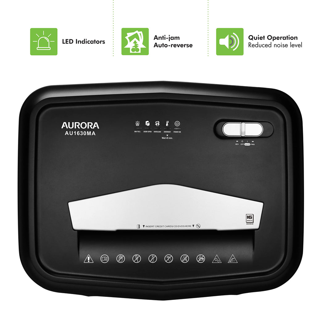Aurora AU1225MA High-Security 12-Sheet Micro-Cut Paper and CD/Credit Card Shredder/ 5-Gallon Pullout Basket/40 Minutes Run Time
