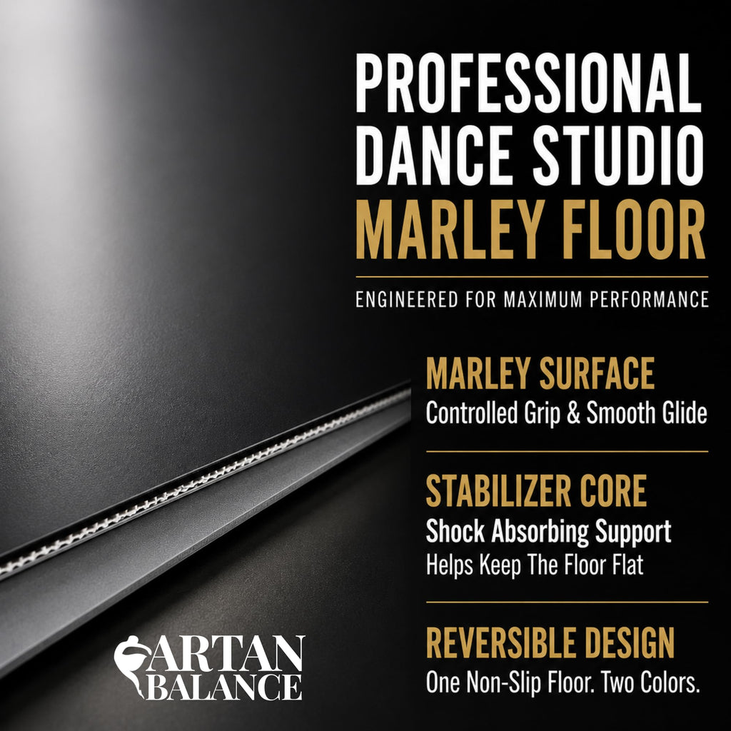 Artan Balance Ballet Barre for Home and Studio Bundle + Portable Marley Dance Floor + Stretching Strap
