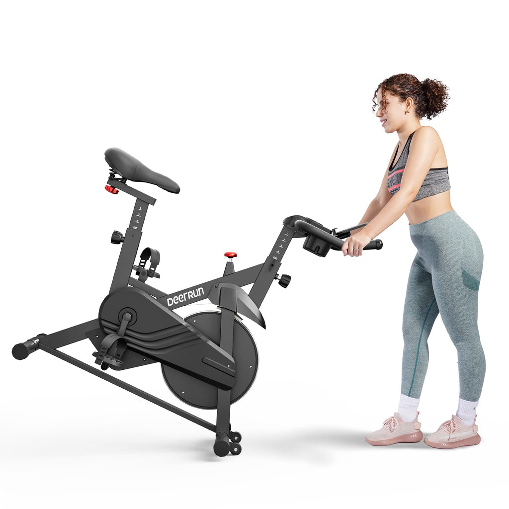 DeerRun Exercise Bike, Indoor Cycling Bike with Adjustable Magnetic Resistance, Low-Noise Belt Drive Stationary Bike for Home Cardio, 300 lb Capacity, Device Mount & LCD Monitor