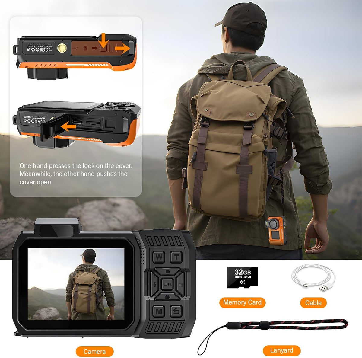 8K Underwater Camera, 33FT Waterproof Camera, 70MP WiFi Dual-Screen, Rugged