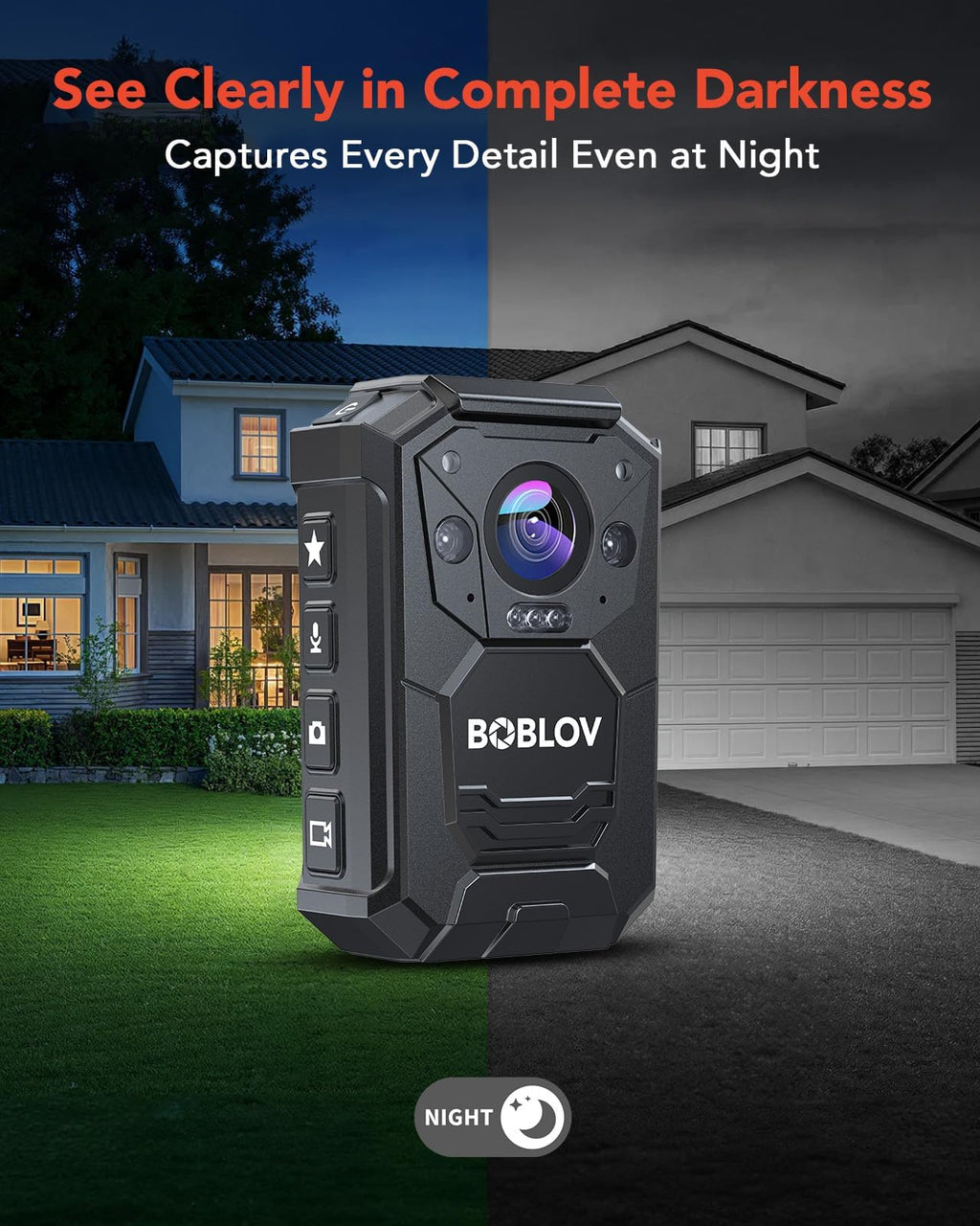 BOBLOV KJ23Pro 2K 128GB Body Worn Camera with Night Vision, 4000mAh Battery
