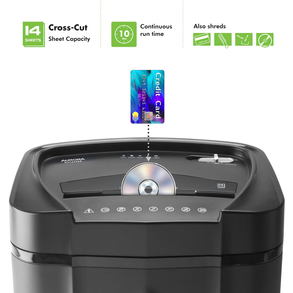 Aurora Anti-Jam 16-Sheet Crosscut Paper/CD and Credit Card Shredder/ 5-Gallon pullout Basket 30 Minutes Continuous Run Time