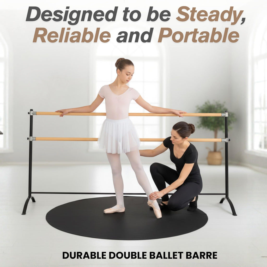 Artan Balance Ballet Barre for Home and Studio Bundle + Portable Marley Dance Floor + Stretching Strap