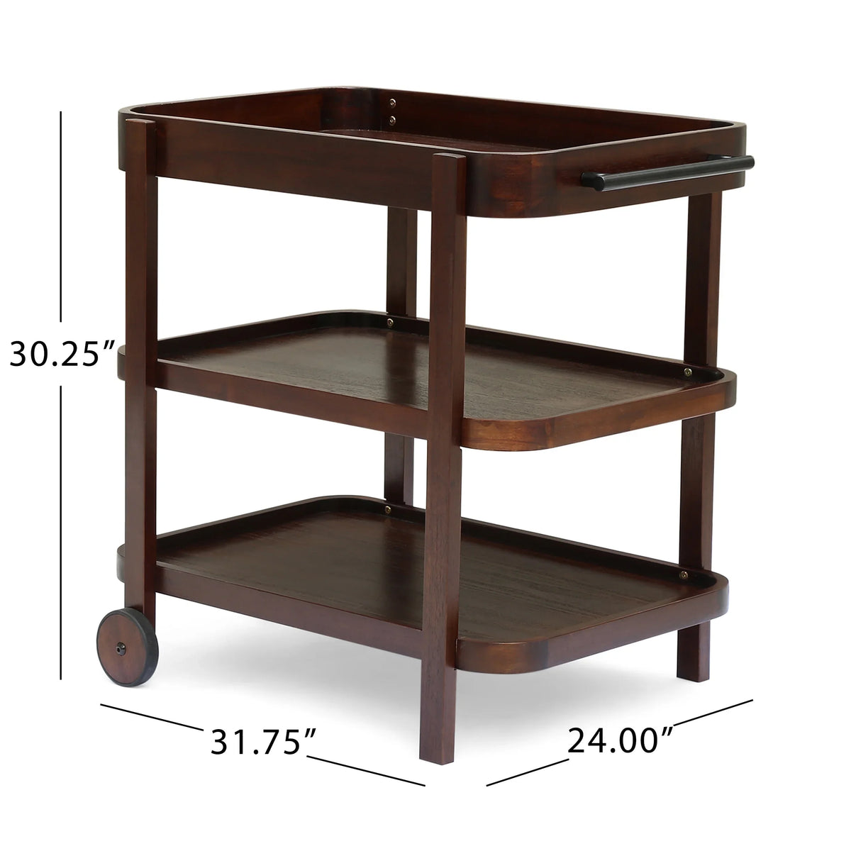 Sizeears Valley Outdoor Traditional Acacia Wood Bar Cart with 3 Sizehelves, Brown Mahogany