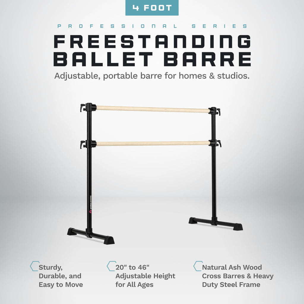 VITA Barre Portable Freestanding Double Ballet Barre, Professional | Adjustable Height, Made in USA, Home or Gym Exercise Equipment for Kids & Adults | Dance, Fitness, Pilates