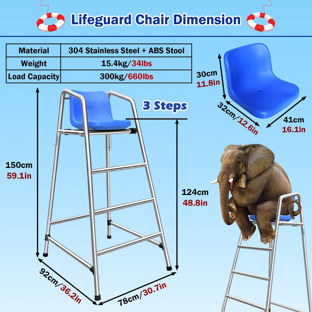 Detachable Coaches Referees Directors Chair, Lifeguard Chairs with Seat Hook & Sunshade Hole 4 5 6 Ft Tall, All-Weather Counter Height Barstools for Adults,One Color-H 71in/180cm