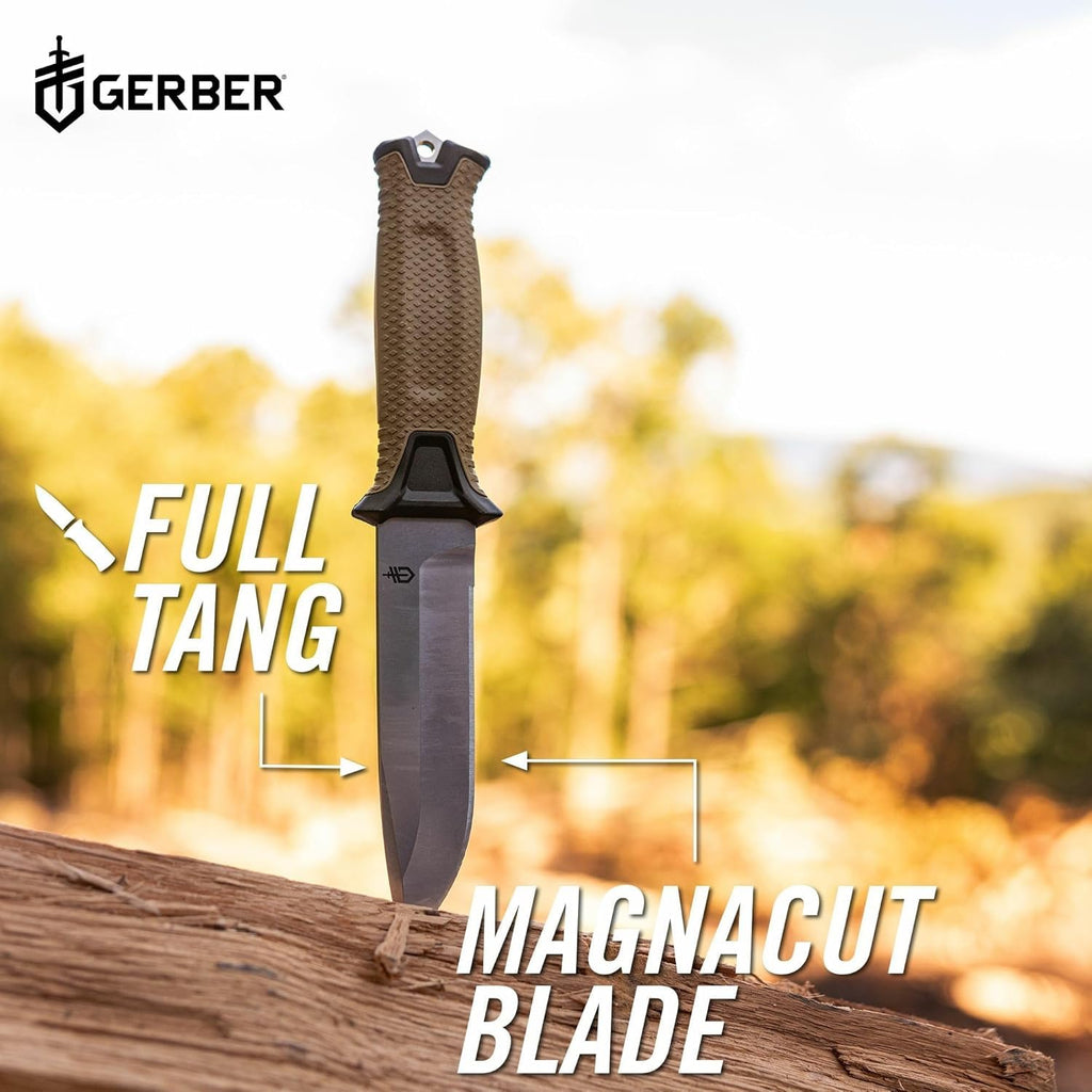 Gerber Gear StrongArm - Fixed Blade, Full Tang Knife - Camping Knife with Multiple Carry Options - Made in USA - Black, Serrated Edge