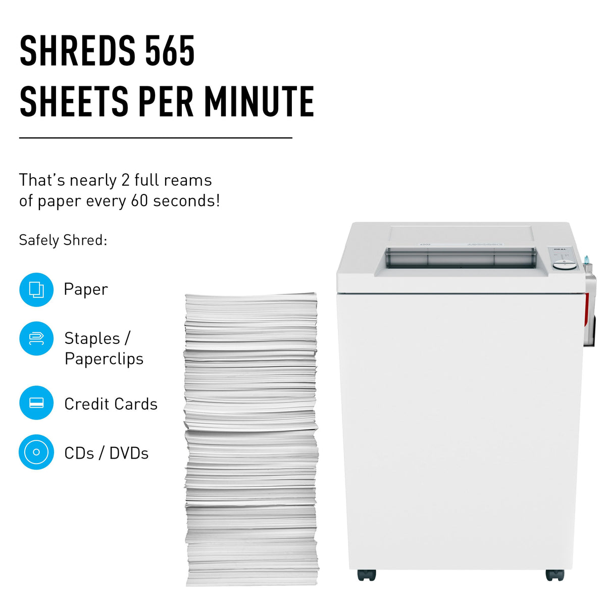 Ideal 4003 Strip Cut Centralized Office Paper Shredder Heavy Duty, Continuous Operation, Shreds 43-45 Sheet Capacity, P-2 Security