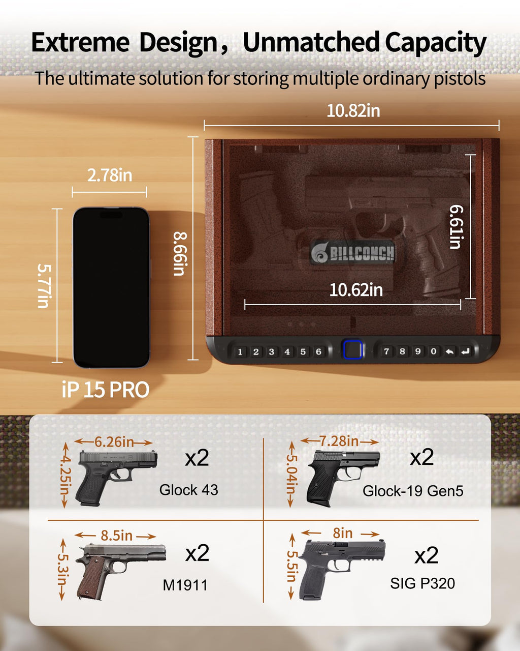 BILLCONCH Smart Gun Safe with Fingerprint, App, Keypad,LCD& Security Cable