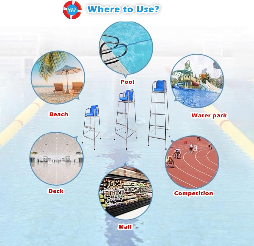Tall Lifeguard/ Deck Chairs Outdoor, 47' '60'' 71'' High Fade-Resistant Stainless Steel Elevated Life Guard Chair - Loads 330kg, Referee Ladder Stool, Lifesaving Observation Chairs(H-180cm/70in/5.9ft)