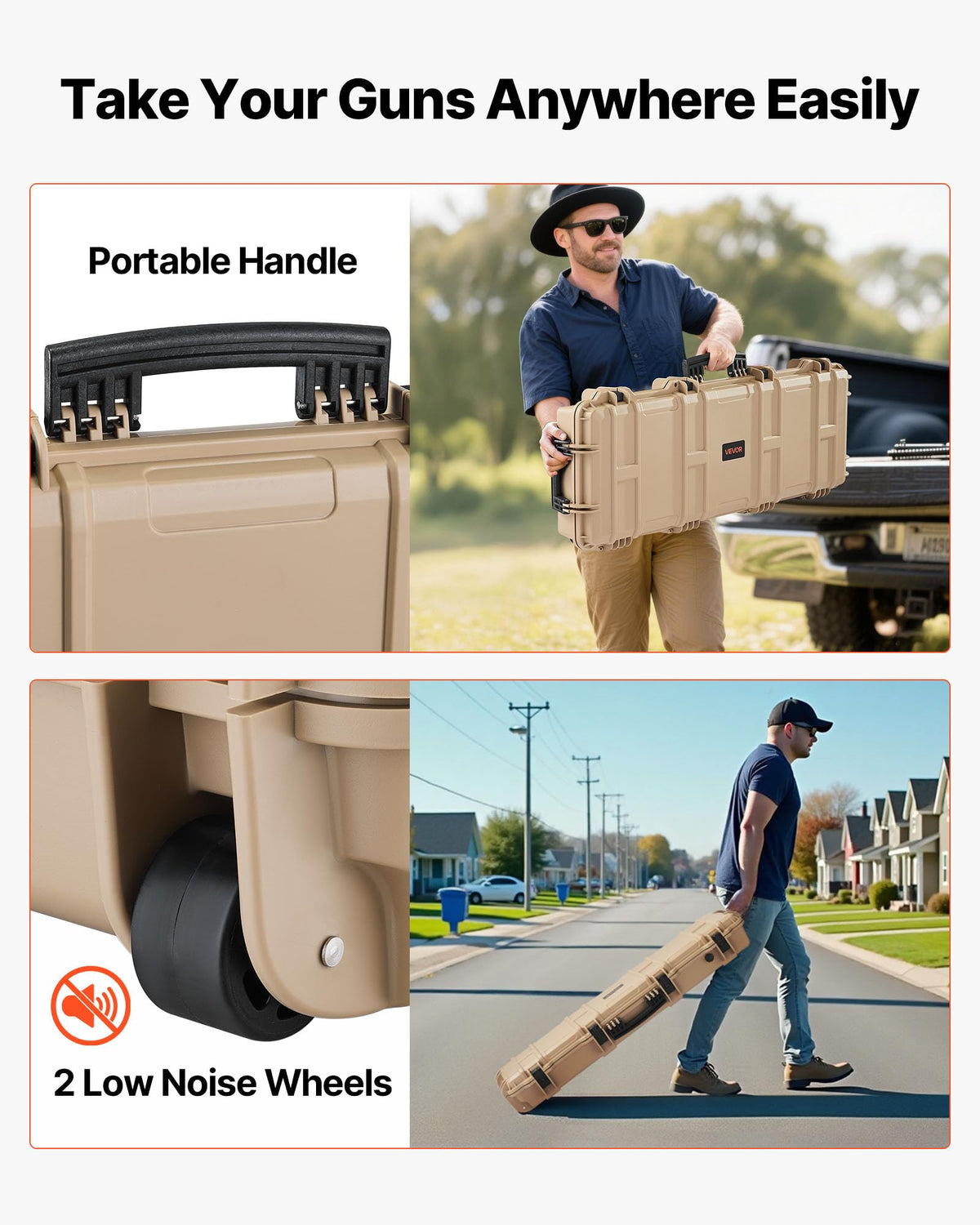 VEVOR Rifle Case, Rifle Hard Case with 4 Layers Fully-protective Foams, Lockable Hard Gun Case with Wheels, IP67 Waterproof & Crushproof, for Rifles or Shotguns